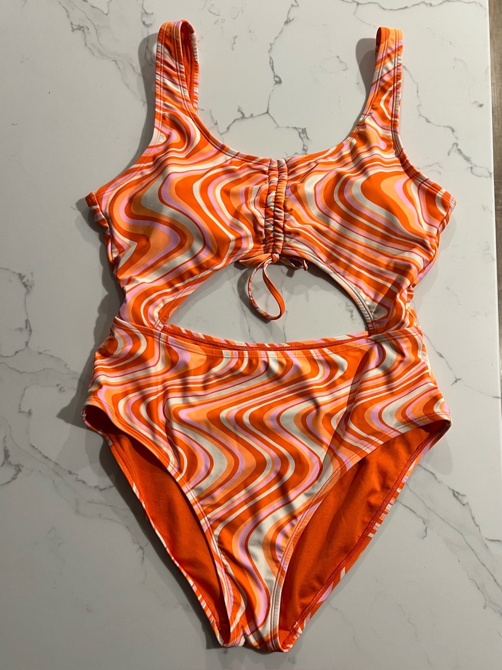 Orange Swirl Cutout One-Piece Swimsuit Size S/M